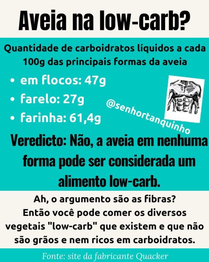 imagem resumo mostrando que aveia não é low-carb e que você não precisa dela