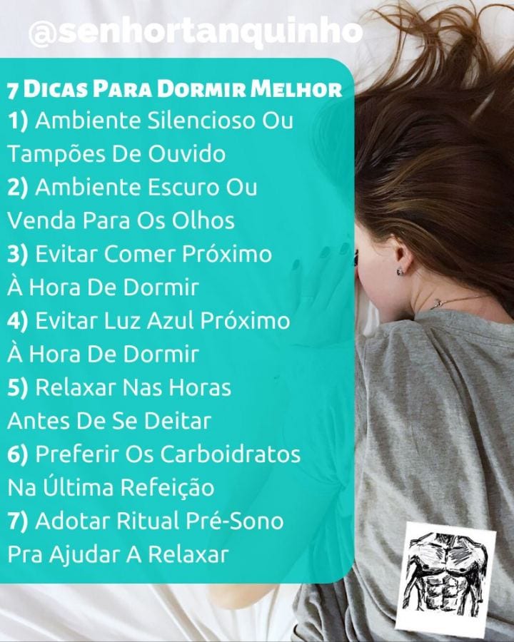 Infográfico resumo 7 dicas para ter uma melhor noite de sono e dormir bem.