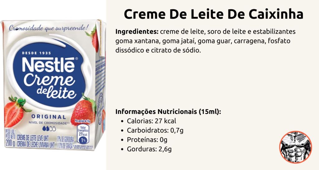 embalagem de creme de leite de caixinha apresentando seus ingredientes e informações nutricionais