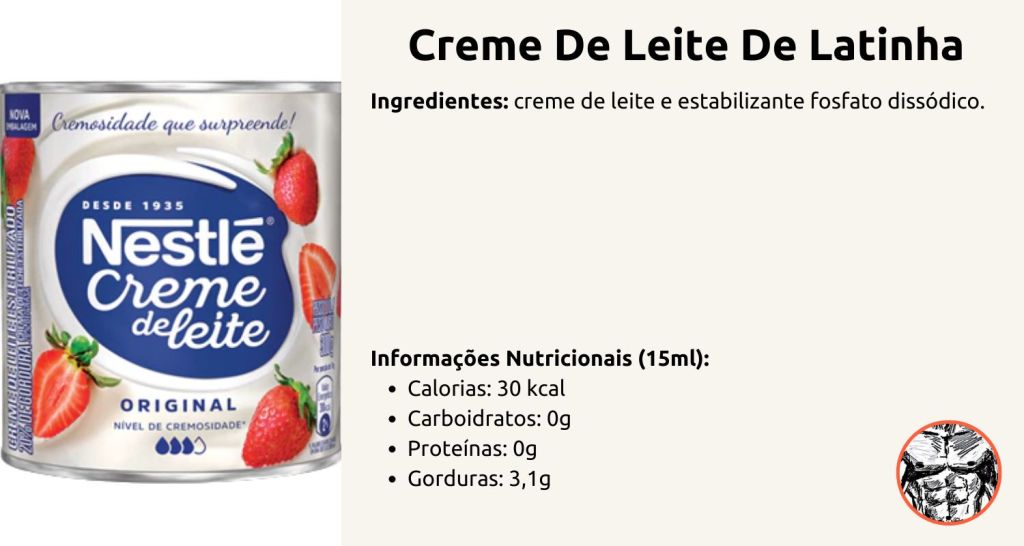 embalagem de creme de leite de latinha apresentando seus ingredientes e informações nutricionais