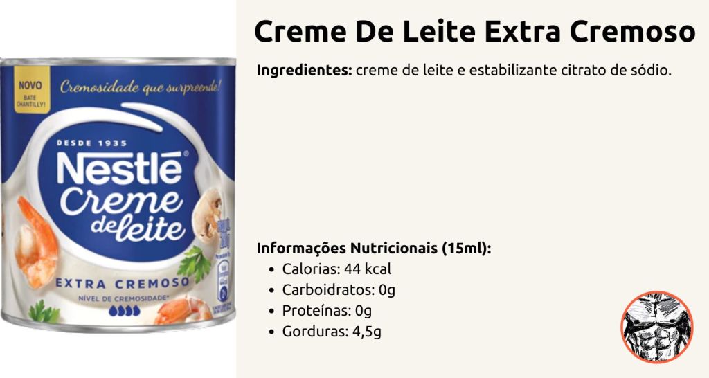 embalagem de creme de leite extra cremoso apresentando seus ingredientes e informações nutricionais