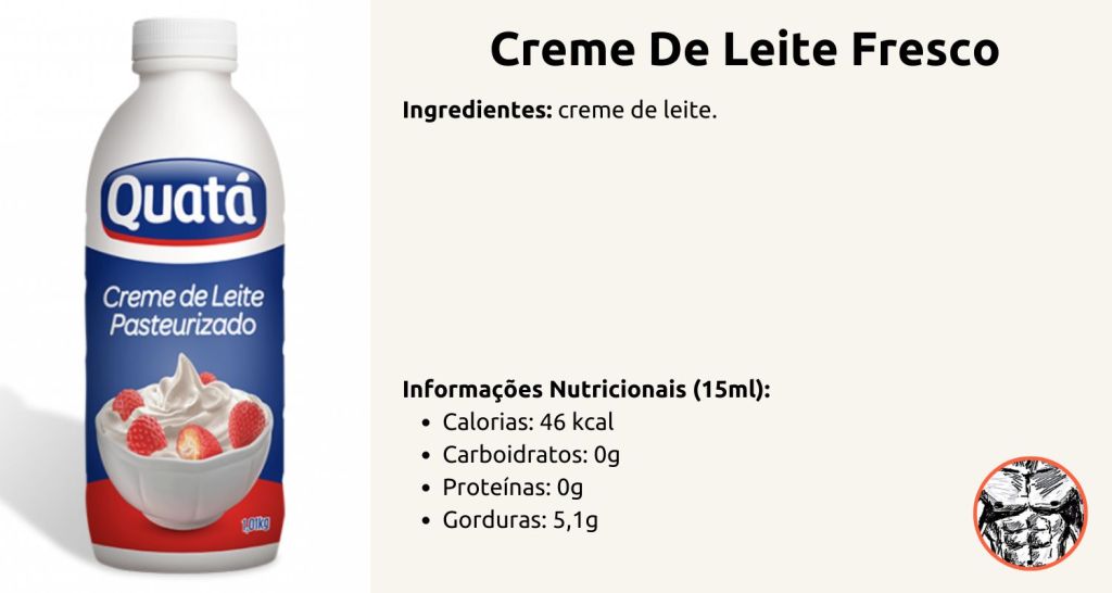 embalagem de creme de leite fresco apresentando seus ingredientes e informações nutricionais